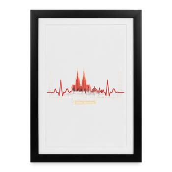 Cologne Skyline Heartbeat Dom Kölsch Love Geschen - Affiche encadrée (27 × 37 cm) - noir - Devant