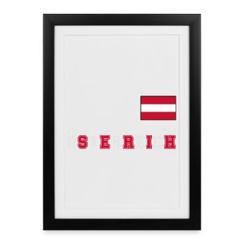 ÖSTERREICH Trikot Look - Flagge Fahne auf Brust - Gerahmtes Poster (27 × 37 cm) - Schwarz - Vorne
