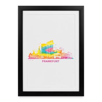 Frankfurter Skyline Bunt Stadtbild Frankfurt - Gerahmtes Poster (27 × 37 cm) - Schwarz - Vorne