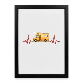 Camping love with the heartbeat and motorhome - Framed poster (27 × 37 cm) - black - Front