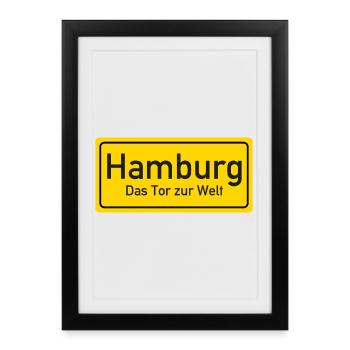 Panneau de nom de lieu de Hambourg Allemagne - Affiche encadrée (27 × 37 cm) - noir - Devant