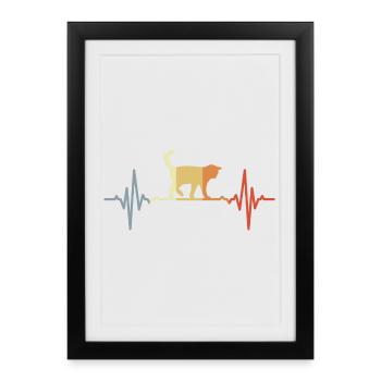ECG de chat Heartbeat Oldschool - Affiche encadrée (27 × 37 cm) - noir - Devant