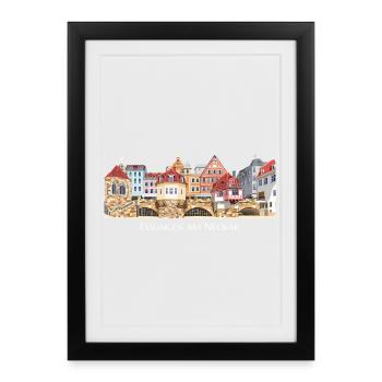 Colorful city skyline of Esslingen am Neckar - Framed poster (27 × 37 cm) - black - Front