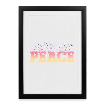 Peace Peace Font Colorful Birds Against War - Framed poster (27 × 37 cm) - black - Front