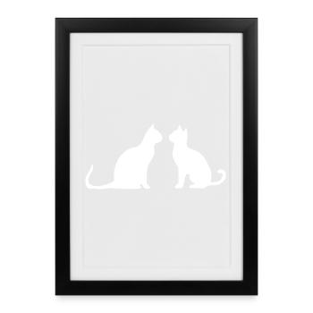 White Cat 2 Cats Silhouettes Gift - Framed poster (27 × 37 cm) - black - Front