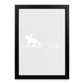 Équitation cavalier EKG heartbeat pouls coeur - Affiche encadrée (27 × 37 cm) - noir - Devant