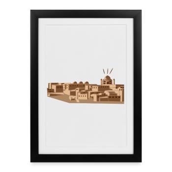 Ville du désert avec mosquée - Affiche encadrée (27 × 37 cm) - noir - Devant