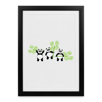 Kawaii Panda avec bambou – Motif amusant et tendre - Affiche encadrée (27 × 37 cm) - noir - Devant