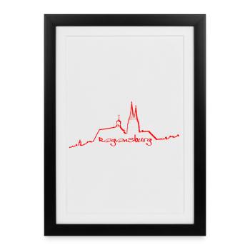 Ligne d’horizon de Ratisbonne rouge - Affiche encadrée (27 × 37 cm) - noir - Devant