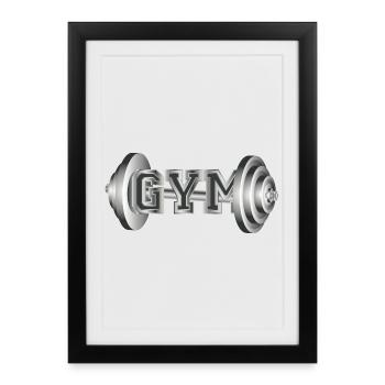 Typographie d’haltères pour les amateurs de fitness et de gym - Affiche encadrée (27 × 37 cm) - noir - Devant