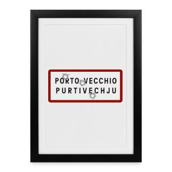 panneau d’entrée de la ville de porto vecchio - Affiche encadrée (27 × 37 cm) - noir - Devant