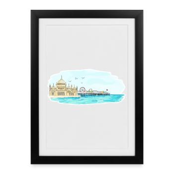 Brighton Royal Pavilion Pier Seaside Art - Framed poster (27 × 37 cm) - black - Front