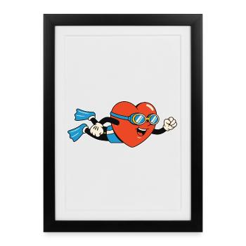 Heart diver with fins and diving goggles - Framed poster (27 × 37 cm) - black - Front