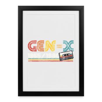 Gen-X Génération X 1965-1980 Style rétro vintage - Affiche encadrée (27 × 37 cm) - noir - Devant