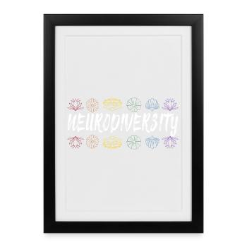 Neurodiversité Typographie florale arc-en-ciel - Affiche encadrée (27 × 37 cm) - noir - Devant