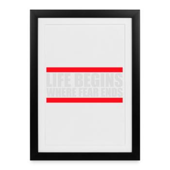 La vie commence là où la peur s’arrête Citation motivationnelle Logo - Affiche encadrée (27 × 37 cm) - noir - Devant