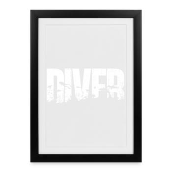 Typographie de la silhouette des oiseaux océaniques Diver - Affiche encadrée (27 × 37 cm) - noir - Devant