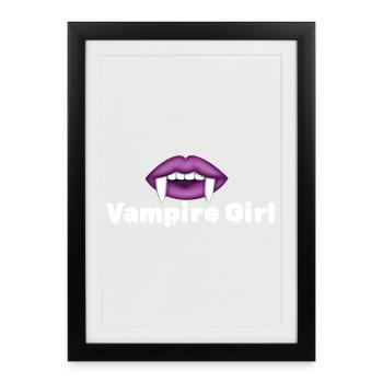 Vampire Girl Creepy Halloween Sexy Lips - Affiche encadrée (27 × 37 cm) - noir - Devant