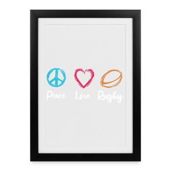 Paix Amour Rugby - Affiche encadrée (27 × 37 cm) - noir - Devant