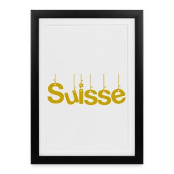 SUISSE. PAYS. GENEVE. SUISSE. HUMOUR. PAYS. DRAPEA - Affiche encadrée (27 × 37 cm) - noir - Devant