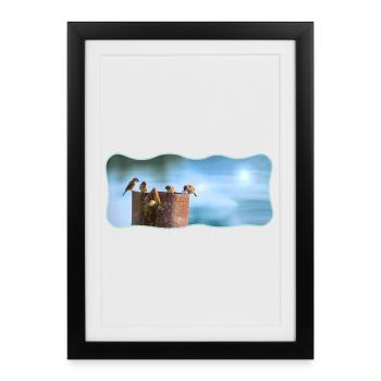 Photo design sparrows meeting curved outlined - Framed poster (27 × 37 cm) - black - Front