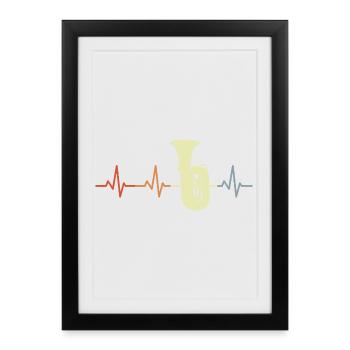 Tuba Vintage Cœur Ligne - Affiche encadrée (27 × 37 cm) - noir - Devant