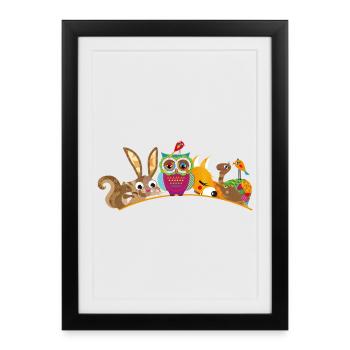 Colourful forest animals – united in a cheerful and child-friendly way - Framed poster (27 × 37 cm) - black - Front