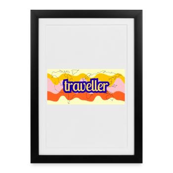 Ruban de carte du monde du voyageur - Affiche encadrée (27 × 37 cm) - noir - Devant