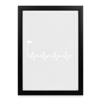 Golf Golfer Golf Hole with Flag ECG Heartbeat - Framed poster (27 × 37 cm) - black - Front