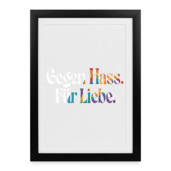 Liebe statt Hass Spruch Positivity Statement - Gerahmtes Poster (27 × 37 cm) - Schwarz - Vorne