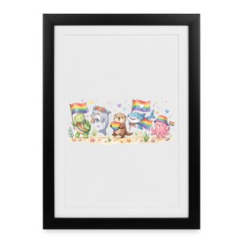 Pride Month LGBTQ - Rainbow Aninals - Framed poster (27 × 37 cm) - black - Front