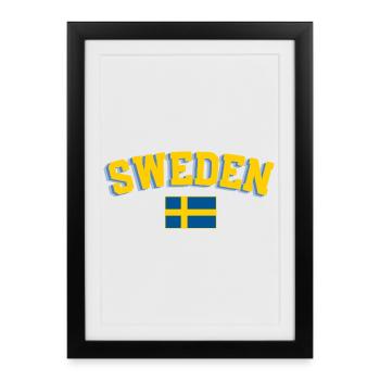 Typographie sportive rétro Conception de l’éventail bleu jaune - Affiche encadrée (27 × 37 cm) - noir - Devant