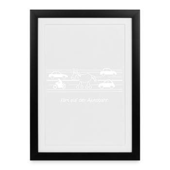 sur l’autoroute, la circulation, la route, la voiture, les roues - Affiche encadrée (27 × 37 cm) - noir - Devant