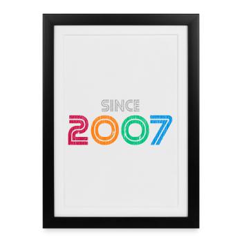 Depuis 2007 | Année vintage rétro colorée - Affiche encadrée (27 × 37 cm) - noir - Devant
