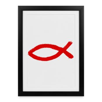 Jésus poisson Ichthys poisson poisson poisson - Affiche encadrée (27 × 37 cm) - noir - Devant