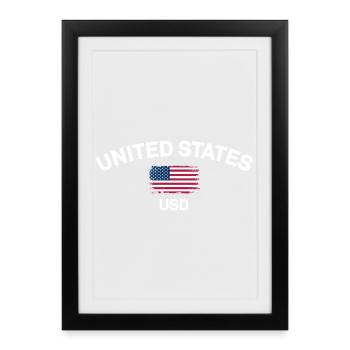 Graphique USD du drapeau américain vieilli - Affiche encadrée (27 × 37 cm) - noir - Devant