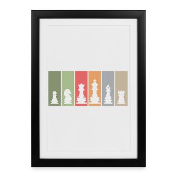Pièces d’échecs rétro joueur d’échecs club logo de l’équipe - Affiche encadrée (27 × 37 cm) - noir - Devant
