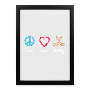 Peace Love Hockey sur glace - Affiche encadrée (27 × 37 cm) - noir - Devant