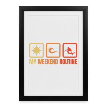 Routine du week-end de surf - Affiche encadrée (27 × 37 cm) - noir - Devant