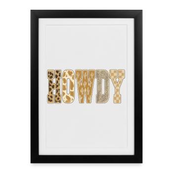 Howdy Desert Kaktus Muster Cowboy - Gerahmtes Poster (27 × 37 cm) - Schwarz - Vorne