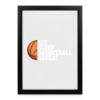 Manger Dormir Basketball Répéter Fille Garçon - Affiche encadrée (27 × 37 cm) - noir - Devant