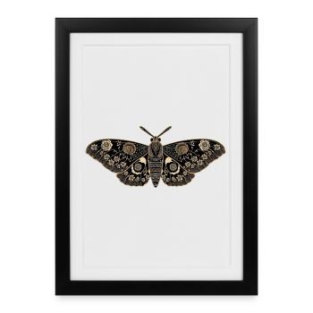 Vintage Moth – Black Gold Flowers - Framed poster (27 × 37 cm) - black - Front