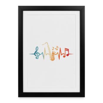 Saxophone Heartbeat Saxophonist Musician Saxophone - Framed poster (27 × 37 cm) - black - Front