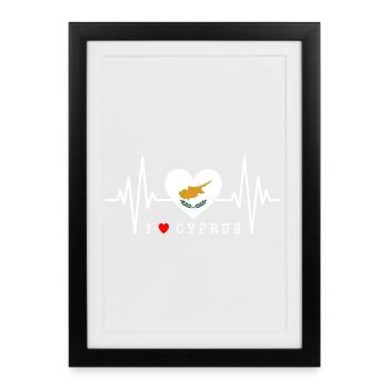 Cyprus Flag Heartbeat Republic of Cyprus Cyprus - Framed poster (27 × 37 cm) - black - Front