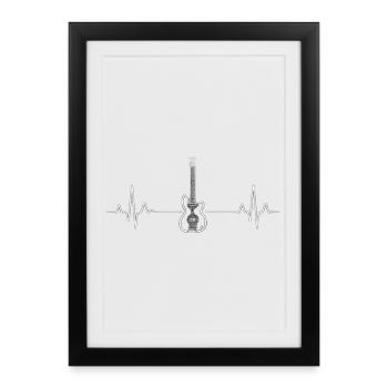 Gitarre Heart EKG Linie Musik Rock - Gerahmtes Poster (27 × 37 cm) - Schwarz - Vorne
