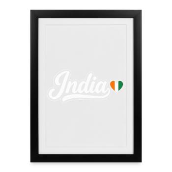 Écriture indienne avec cœur de drapeau patriotique - Affiche encadrée (27 × 37 cm) - noir - Devant