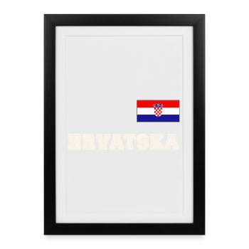 Kroatien Trikot Look – HRVATSKA mit Fahne Flagge - Gerahmtes Poster (27 × 37 cm) - Schwarz - Vorne