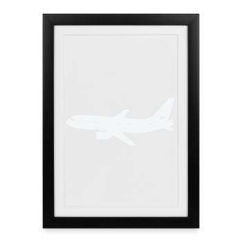 Silhouette d’avion sur fond blanc - Affiche encadrée (27 × 37 cm) - noir - Devant