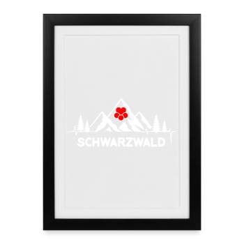 Schwarzwald mit Herzschlag und Herz Hut Berge - Gerahmtes Poster (27 × 37 cm) - Schwarz - Vorne