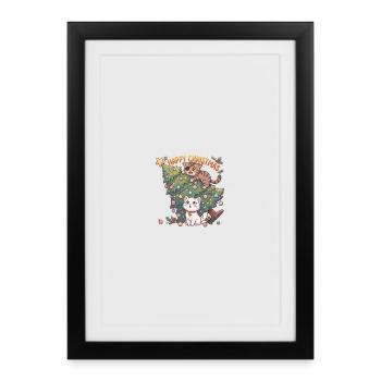 Cats Happy Christmas Chaos - Framed poster (27 × 37 cm) - black - Front